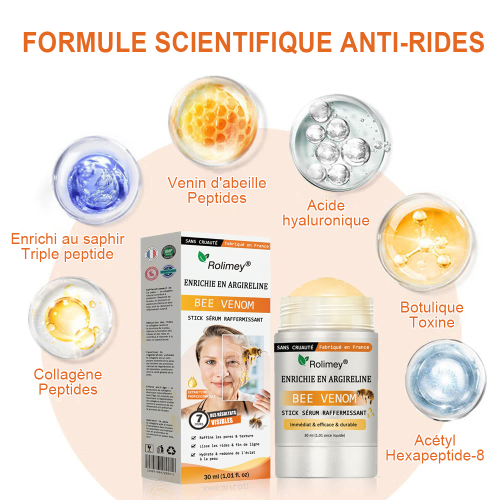 🧑‍⚕️Fabriqué et expédié depuis la France 🇫🇷 Rolimey® Stick Sérum Raffermissant au Venin d’Abeille et à l’Argireline (⏳DERNIER JOUR -70 %)✨
