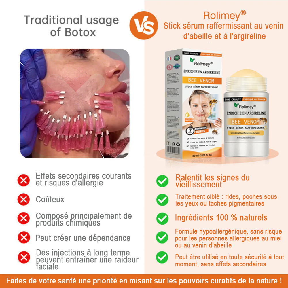 🧑‍⚕️Fabriqué et expédié depuis la France 🇫🇷 Rolimey® Stick Sérum Raffermissant au Venin d’Abeille et à l’Argireline (⏳DERNIER JOUR -70 %)✨