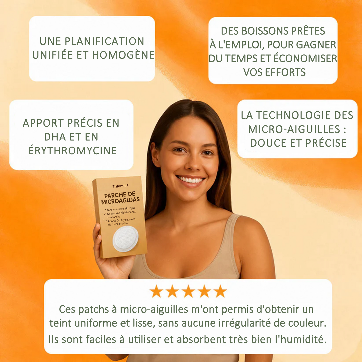 Jusqu’à 85 % de réduction sur le Patch Bronzant Sans Soleil Trilumia® ☀️ Bronze doré sans UV ✨ Éclat naturel pendant 14 jours