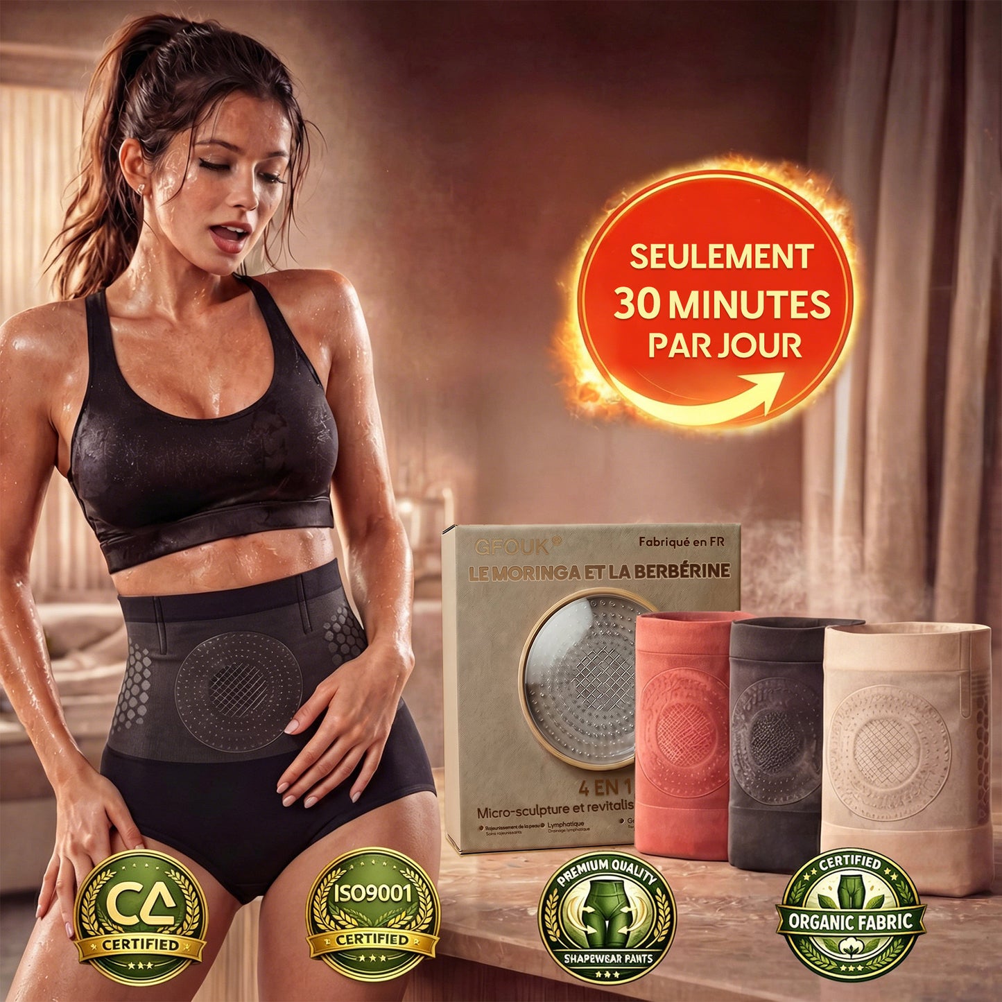 🍉  Boutique Officielle De La Marque | 🥬 GFOUK® 2026 Short Gainant Sculptant & Minceur 4-En-1 Aux Micro-Particules De Moringa & Berbérine